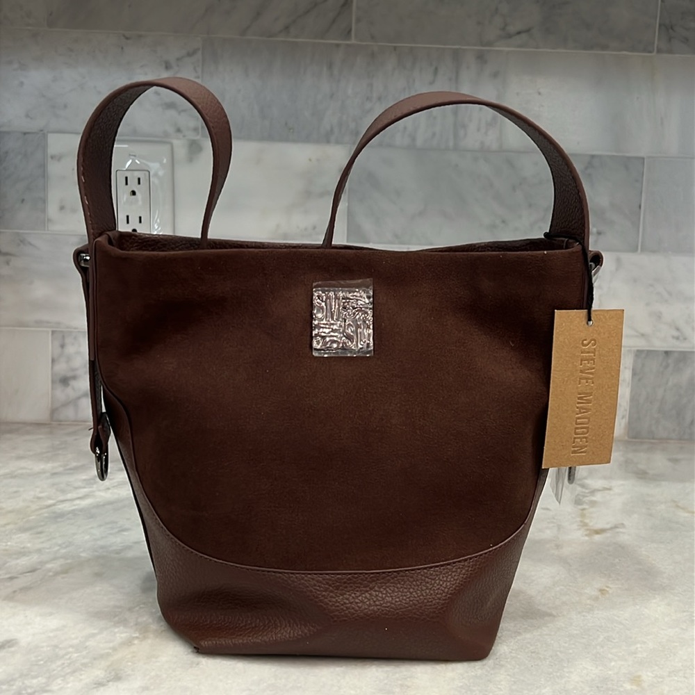 Steve Madden Coffee Brown Faux Leather BMonte Bucket Shoulder Bag